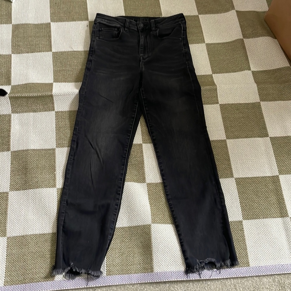 American eagle slim straight black jeans 6